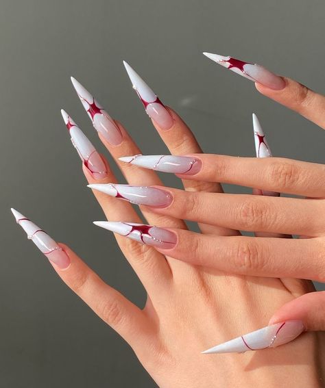 White Stiletto Nails, Red Stiletto Nails, Cozy Colors, Fall Nail Ideas, Sharp Nails, Goth Nails, Stiletto Nails Designs, Cute Acrylic Nail Designs, Classy Acrylic Nails