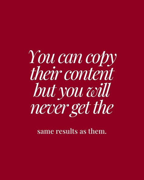 You can copy them but… you will never get their results. Saving posts for inspo. Copying templates. Copying captions word for word. Using the same hook & trending audio. These are not promises to success. They won’t guarantee anything. You will have better luck just being yourself. Don’t rip off another creator. Make your own content please!!! If you really just don’t have time or don’t know what to post, that’s a sign you need help. Let me help. Comment down below “START” to learn mo... When They Copy Everything You Do, You Can Copy Me But You Will Never Be Me, Stop Copying Me Quotes, Don't Copy Me Quotes, Dont Like Me Quotes, Copying Me Quotes, Copying Quotes, Stop Copying Me, Social Media Advice