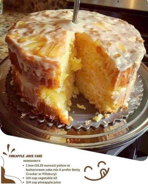 Pineapple Juice Cake, Pineapple Cakes, February Quotes, Cooking Projects, Grandma's Recipes, Pie Cookies, Bake Goods, Boozy Desserts, Mix Recipes