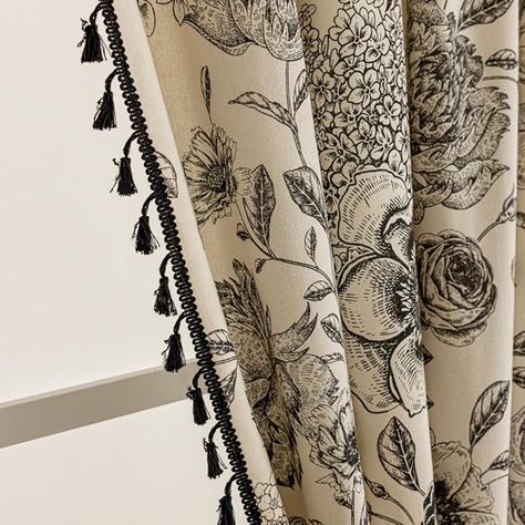 Amazon.com: F-CHU Black Floral Farmhouse Curtains Living Room Drapes 84 Inch Length Cotton Linen Boho Window Curtain with Tassel Rod Pocket Bedroom Macrame Drapes Flower Curtains, 2 Panel : Home & Kitchen Farmhouse Curtains Living Room, Floral Drapes, Bedroom Macrame, Closet Curtain, Flower Curtains, Bedroom Chic, Toile Curtains, Curtains Bohemian, Boho Window