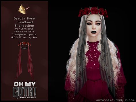 Sims 4 Victorian Accessories, Vampire Hair, Traditional Goth, Sims Medieval, Sims Stories, High Ponytail Hairstyles, Flower Veil, Goth Hair, Rose Headband