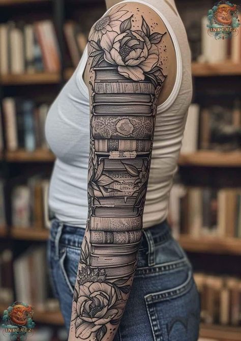 Book Lover Tattoo, Tattooed Lady, Wiccan Tattoos, Bookish Tattoos, Tattoos Sleeve, Literary Tattoos, Tattoos Inspiration, Mushroom Tattoos, Wicked Tattoos