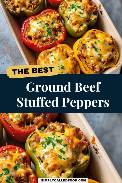 Ground Beef Stuffed Peppers Recipe Ground Beef Stuffed Peppers, Stuffed Peppers Ground Beef, Beef Stuffed Peppers, Stuffed Bell Peppers Ground Beef, Homemade Ground Beef, Easy Stuffed Pepper Recipe, Stuffed Peppers Beef, Stuffed Peppers With Rice, Easy Stuffed Peppers