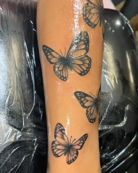 Sleeve Tattoos For Women Red Ink, Rose And Butterfly Tattoo Arm, Butterfly Tattoo Black Women, Butterfly Tattoo Ideas Female, Butterfly Hand Tattoo For Women, Butterfly Arm Tattoos For Women, Forearm Butterfly Tattoo, Butterfly Tattoo Leg, Butterfly Tattoo Up The Arm