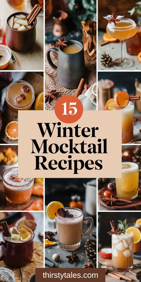 "Discover 15 delightful warm winter mocktail recipes that are perfect for  chilly nights! These cozy drink recipes feature comforting winter sips that  will keep you warm and happy. Explore a variety of non-alcoholic cocktails,  ideal for festive gatherings and holiday celebrations. Enjoy these  flavorful warm beverages that make wonderful holiday mocktail ideas for  everyone to savor. Embrace the season with these comforting and delicious  drinks!"on with these comforting recipes!" Warm Non Alcoholic Drinks For Winter, Non Alcoholic Winter Drinks, Sleepy Time Mocktail Recipe, Winter Mocktail, Winter Drinks Alcoholic, Winter Mocktails, Mocktail Ideas, Comforting Recipes, Winter Flavors