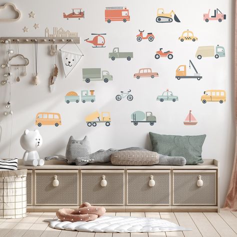 Vehicle Wall Sticker , Kids Transport Wall Decal, Nursery Boys Cars Wall Decal, Truck Construction Wall Decals Toddler Boy Farm Bedroom, Boys Car Room, Neutral Toddler Boy Room, Transport Bedroom, Little Boys Room Decor, Nursery To Toddler Room, Content Wall, Car Nursery, Toddler Boy Room Decor