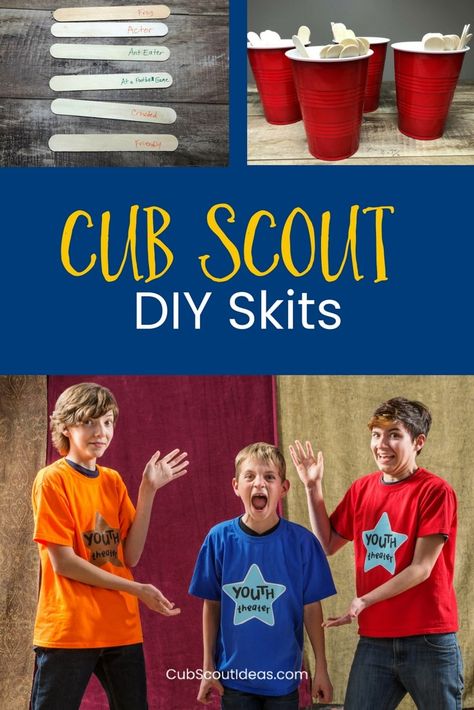 Check out this super fun way for your Cub Scouts to create their own Cub Scout skits! Super easy for all ranks--Tiger, Wolf, Bear, Webelos, and Arrow of Light!  #CubScouts #Skits #Easy via @CubIdeas Pack Meeting Ideas, Cub Scout Law, Cub Scout Skits, Cub Scout Popcorn, Cub Scout Games, Arrow Of Light, Cub Scouts Wolf, Cub Scouts Bear, Tiger Scouts