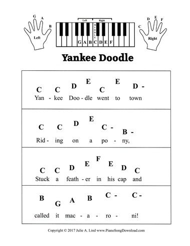 Yankee Doodle, pre staff piano sheet music with letters. A great piece for preschool and beginning piano lessons. Piano Sheet Music With Letters, Piano Music With Letters, Beginning Piano, Sheet Music For Beginners, Music For Beginners, Learn To Play Piano, Sheet Music With Letters, Piano Songs For Beginners, Piano Sheet Music Letters