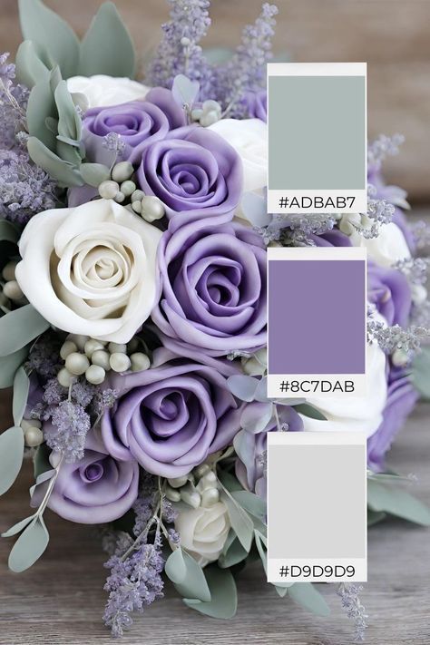 Wedding Color Palette With Purple, Lilac And Sage Green Wedding, Purple And Sage Green Wedding, Seafoam Green Wedding, Lilac And Sage, Wedding Inspo Romantic, Isle Decor, Bridal Party Color Schemes, Sage Green Wedding Colors