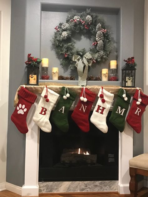 Christmas decorations for the fire place. Personalized stockings. Big Girl Bedrooms, Girl Bedrooms, Personalized Stockings, Christmas Mantels, Christmas Socks, Deck The Halls, Big Girl, Girls Bedroom, The Fire