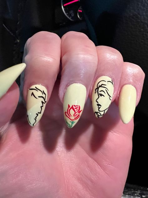 2. Beauty and The Beast Beauty And The Best Nail Designs, Beauty And The Best Nails, Disney Inspired Nails Princesses, Beauty And The Beast Nails Simple, Disney Nails Acrylic Almond, Princess Disney Nails, Beauty And Beast Nails, Beauty And The Beast Inspired Nails, Princess Acrylic Nails