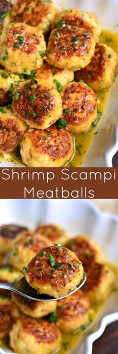 Shrimp Scampi Meatballs. Yes, these are SHRIMP MEATBALLS! Juicy, tender, and delicious meatballs made out of fresh shrimp with lemon, garlic, herbs, and buttery white wine sauce. #shrimpmeatballs #shrimpscampi #meatballs Seafood Meatballs, Shrimp Meatballs, Shrimp With Lemon, Ovulatory Phase, Shrimp Patties, Delicious Meatballs, Shrimp Toast, Pescetarian Recipes, Fresh Shrimp