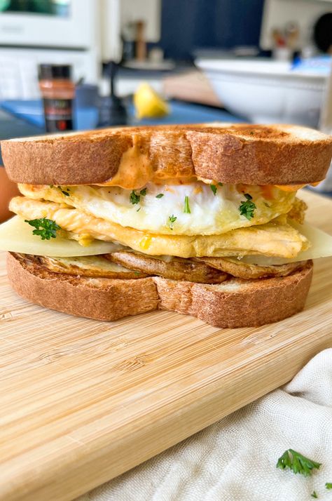 The ULTIMATE Egg Sandwich | With Eggs 2 Ways, Potatoes & Spicy Aioli Breakfast Sandwich Aioli, Best Egg Sandwich, Potato Sandwich, Spicy Eggs, Sandwich Sauces, Spicy Aioli, Aioli Sauce, Lemon Aioli, Aioli Recipe