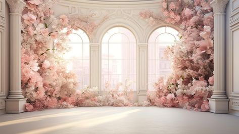 Premium Photo | Doorway background with many flowers Floral Curtain Backdrop, Background Wedding Design, Bed Backdrop Design, Afterlight Filter, Photoshoot Background, Floral Mural, Bed Nook, Studio Backdrops Backgrounds, Brides Room