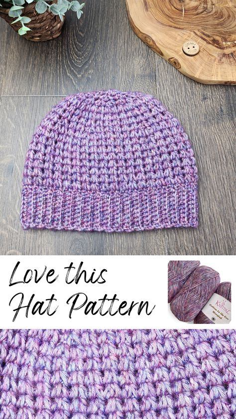 This easy to crochet hat is worked from the bottom-up in one piece. It has great texture and the Love this Hat Pattern is available in 8 sizes. To complete the project you will need just one ball of yarn and a couple hours of time. C2c Crochet Beanie Pattern, Crochet Ladies Hats, Crochet Hats For Older Women, Crochet Hats For Charity, Crochet Moss Stitch Hat, Beanie Hat Pattern Crochet, Crochet Top Down Hat, Crochet Beanie Pattern Free Light Weight Yarn, Easy Crocheted Hats