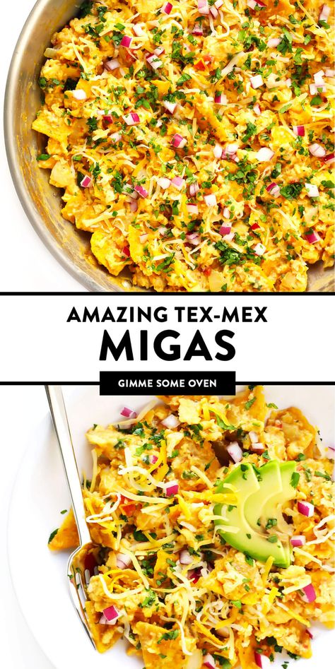 Leftover Tortilla Chips, Easy Migas Recipe, Breakfast Meats, Migas Recipe, Southwest Recipes, Eggs Dinner, Egg Scramble, Mexican Breakfast, Ultimate Breakfast