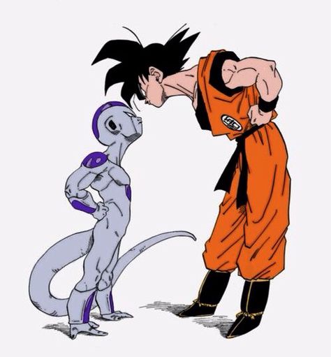 Tension is high between Frieza and Goku Looking Down, Drop Kick, Dragonball Art, Staring Contest, Dragon Ball Z Shirt, Goku Vs, Dbz Art, Dragon Balls, Comic Manga