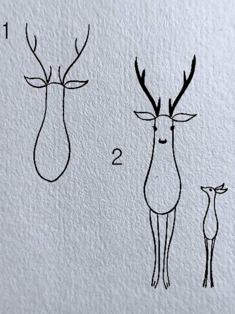 Drawing A Deer, Deer Doodle, Deer Drawing Easy, Xmas Cards Design, Watercolor Painting Easy, Deer Drawing, Chalkboard Drawings, Silhouette Drawing, Drawing Animals