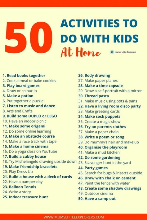 50 Things to do with kids at Home: Fun Indoor Activities Fun Indoor Summer Activities For Kids, Games To Play At Home With Family, Things To Do With Your Siblings At Home, Cheap Fun Things To Do With Kids, What To Do With Kids At Home, Entertaining Kids At Home, Things To Do In Vacation At Home, Fun With Kids At Home, Things To Do Indoors With Kids