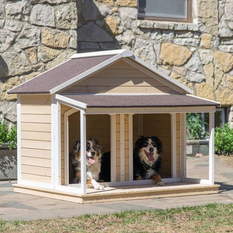 Double Dog House, Dog House With Porch, Kennel Ideas Outdoor, Cheap Dog Kennels, Luxury Dog Kennels, Build A Dog House, Dog Kennel Cover, Wooden Dog Kennels, Diy Dog Kennel