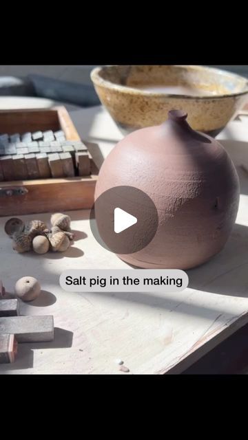 Rhodena Buck/Potter on Instagram: "I'm working on perfecting the Salt Pig. I have one in my cupboard I made over 10 years ago. I love it because of how functional it is, but, well, it was the very first Salt Pig I made, and you can tell. 😂

I've tried a few different styles over the last couple of weeks and am getting close....not there yet. I thought I'd share the progress with you. There are still changes to be made. This one will hang out with me in my kitchen for a few weeks; I'll put it to use and then make a final one that I hope will be perfection--or pretty close. 😉" Salt Pig Pottery, Pig Pottery, Salt Pig, My Kitchen, Cupboard, Different Styles, Salt, Ceramics, Canning