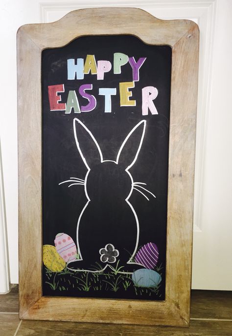 Easter chalkboard art                                                       … Easter Chalkboard Art, Chalk Signs, Chalkboard Diy, Spring Chalkboard, Chalkboard Art Quotes, Easter Chalkboard, Chalkboard Doodles, Blackboard Art, Kitchen Chalkboard