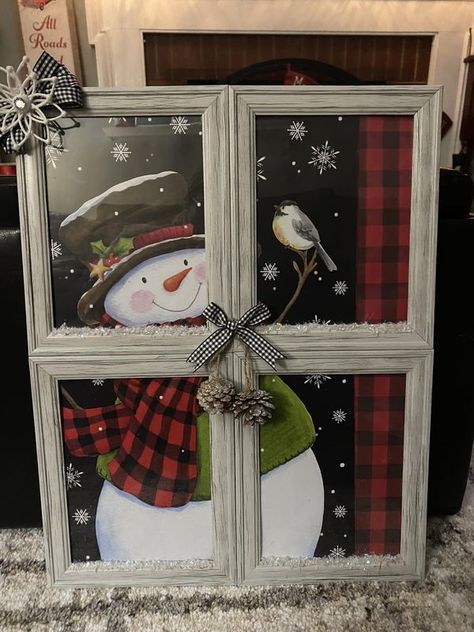 Dollar Tree Fanatics Crafts & Decor | Love how this came out Dollar Tree Gift Bags, Old Window Crafts, Christmas Frames Diy, Christmas Picture Frames, Dollar Tree Gifts, Winter Diy Crafts, Fake Window, Window Crafts, Picture Frame Crafts