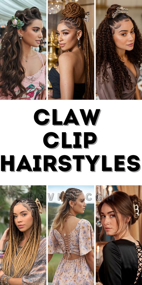 Long And Curly Hair, Vibrant Hair Color Ideas, Sleek Buns, Buns Hairstyles, Vibrant Hair Color, Claw Clip Hairstyle, Clip Hairstyle, Claw Clip Hairstyles, Women With Short Hair