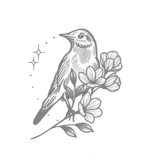 Nightingale Bird Tattoo, Bird Line Work Tattoo, Whimsical Bird Tattoo, Nightingale Tattoo Minimalist, Bird Holding Flower Tattoo, Nightingale Illustration, Nightingale Drawing, Nightingale Tattoo, Classic Style Tattoo