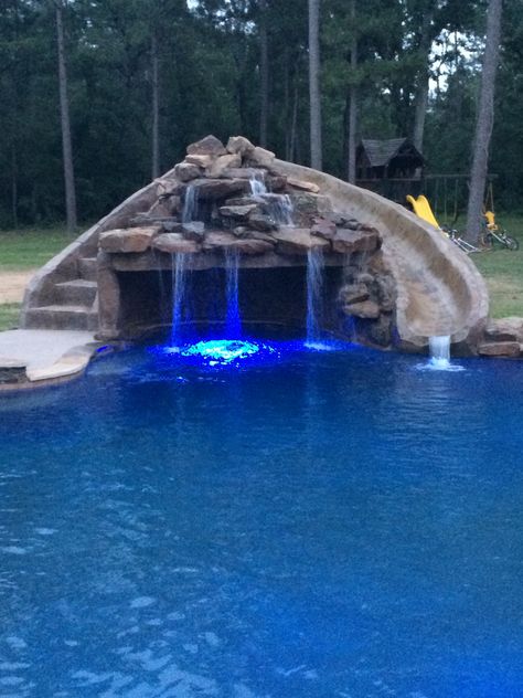 Pool Grotto Ideas, Pool Slide Diy, Grotto Pool, Swimming Pool Slides, Swimming Pool Waterfall, Underground Pool, Luxury Pools Backyard, Dream Backyard Pool, Pools Backyard Inground