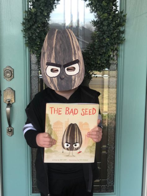 Good Egg Bad Seed Costume, The Bad Seed Pumpkin Character, The Bad Seed Costume, Bad Seed Costume, Book Character Parade, Character Day Ideas, Kids Book Character Costumes, Book Parade, Parade Costumes