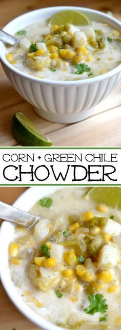 Potato, Green Chile and Corn Chowder - an all-season soup full of great flavor. Potato Green Chili Cheese Soup, Potato Soup With Green Chile, Southwest Potato And Green Chili Soup, Green Chile Potato Soup, Cafe Zupas Potato Green Chili Soup, Green Chili Soup Recipes, Green Chili Corn Chowder, Green Chile Corn, Healthy Broth