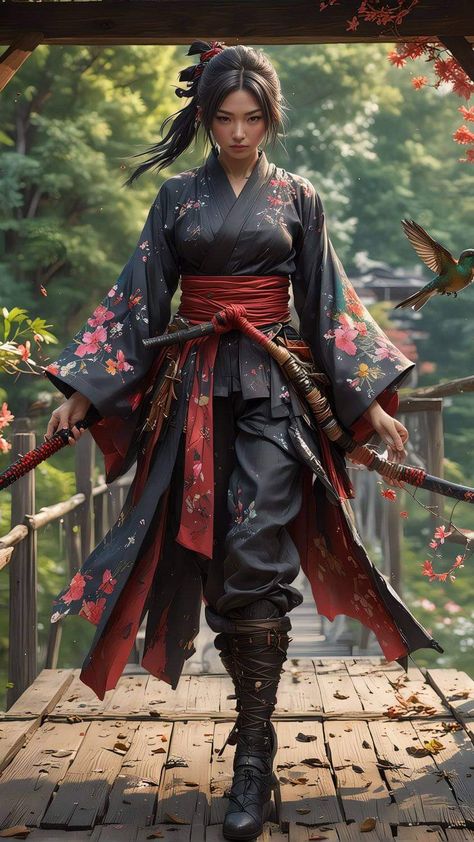 Female Samurai Pose Reference, Asian Fantasy Clothing, Samurai Woman Art, Warrior Female Art, Female Japanese Warrior, Asian Fantasy Art, Chinese Samurai, Woman Samurai, Samurai Female