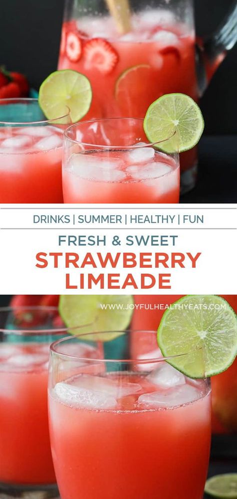 Summer Lemonade Drinks, Fresca Drinks Non Alcoholic, Light Summer Drinks Alcohol, Light Refreshment Ideas, Fresh Drinks Summer Healthy, Healthy Limeade, Summer Pitcher Drinks Non Alcoholic, Summer Beverages, Non Alcoholic Strawberry Drinks