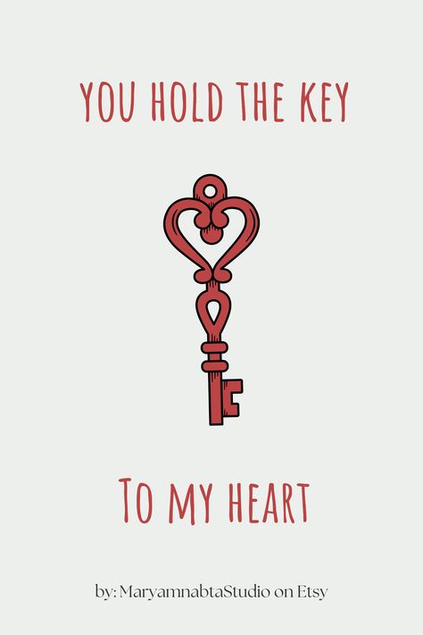 You Hold The Key to My Heart valentines card, digital download, printable on etsy You Have The Key To My Heart Quotes, Keys To My Heart, You Are The Key To My Heart, Key Heart Necklace, Elegant Heart-shaped Key Jewelry, Daily Word, Popular Quotes, Key To My Heart, Vintage Poster Art