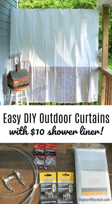 outdoor curtains, DIY porch curtains, DagmarBleasdale.com Diy Porch Curtains, Diy Outdoor Curtains, Curtain Diy, Hometalk Diy, Curtains Diy, Pergola Diy, Outdoor Curtains For Patio, Porch Curtains, Patio Curtains