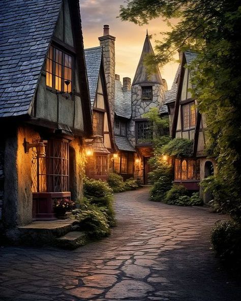 Fantasy Village Art, Cottage Core Village, Fantasy Setting Village, Clan Aesthetic, Witch Village, Storybook Village, Fairytale Village, Fairytale Town, Hogsmeade Village