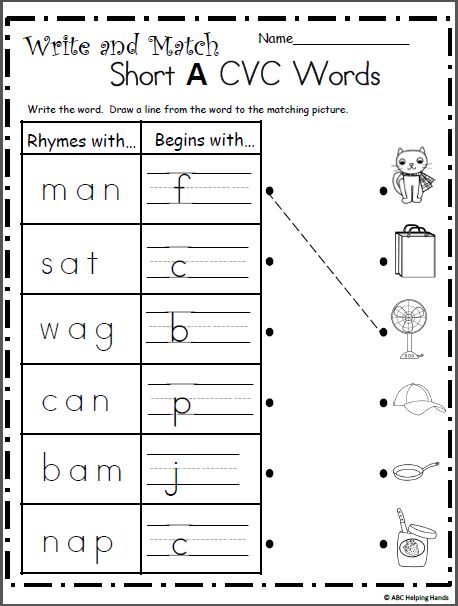 Free Short A CVC words worksheet for kindergarten and beginning writers.  Use the rhyming clue to finish writing the mystery word, then draw a line from the word to the matching picture. Short A Cvc Words, Short A Worksheets, Rhyming Words Worksheets, Writing Cvc Words, Worksheet For Kindergarten, Cvc Worksheets, Cvc Words Worksheets, Mystery Word, Cvc Words Kindergarten