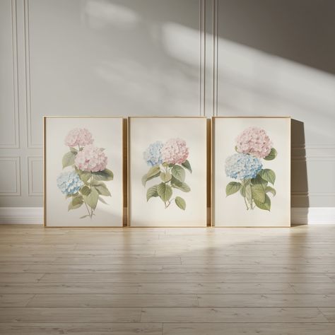 Watercolor Flower Prints, Hydrangea Painting, Hydrangea Print, Floral Home Decor, Pink Watercolor Flower, Coastal Vibes, Hydrangea Flowers, Wall Art Blue, Boho Flowers