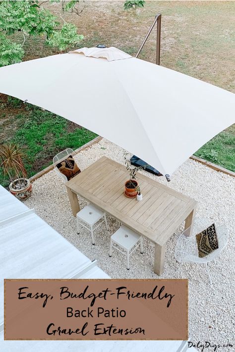 Patio Designs And Ideas Layout, Backyard Umbrella, Gravel Patio Ideas, Patio Extension Ideas, Patio Transformation, Diy Fire Pits, Pea Gravel Patio, Large Patio Umbrellas, Gravel Landscaping