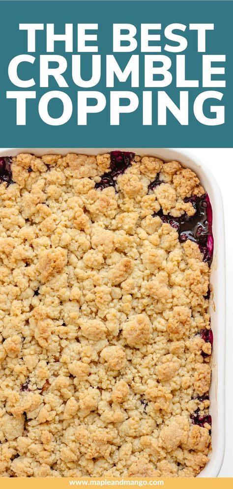 Learn how to make the most delicious butter streusel topping ever! This super yummy cookie-like crumble topping is buttery with the perfect amount of sweetness. It’s crazy good! Can be made in just 5 minutes with a few simple ingredients that I bet you already have in your fridge and pantry. Use as a crumble topping on your favorite baked goods like pies, cakes, muffins and of course crumbles! Or bake it separately and sprinkle over yogurt, ice cream, etc. for a delicious crispy topping. Crumble Recipe Topping, Pie Crumble Topping, Crumb Topping Recipe, Streusel Topping Recipe, Cobbler Topping, Camping Desserts, Fruit Crumble, Yogurt Ice Cream, Pie Crumble