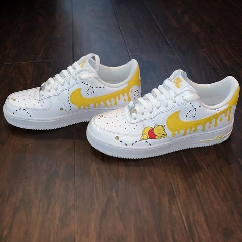 Custom Shoes Diy, Nike Shoes Air Force, White Nike Shoes, Nike Shoes Girls, Yellow Sneakers, Jordan Shoes Girls, Custom Nike Shoes, All Nike Shoes, Disney Shoes