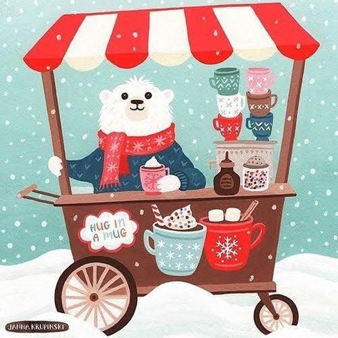 Cup Of Hot Cocoa, Painting Animals, Holiday Artwork, Winter Illustration, Christmas Card Crafts, Instagram Christmas, Christmas Classroom, Christmas Drawing, Fun Cup