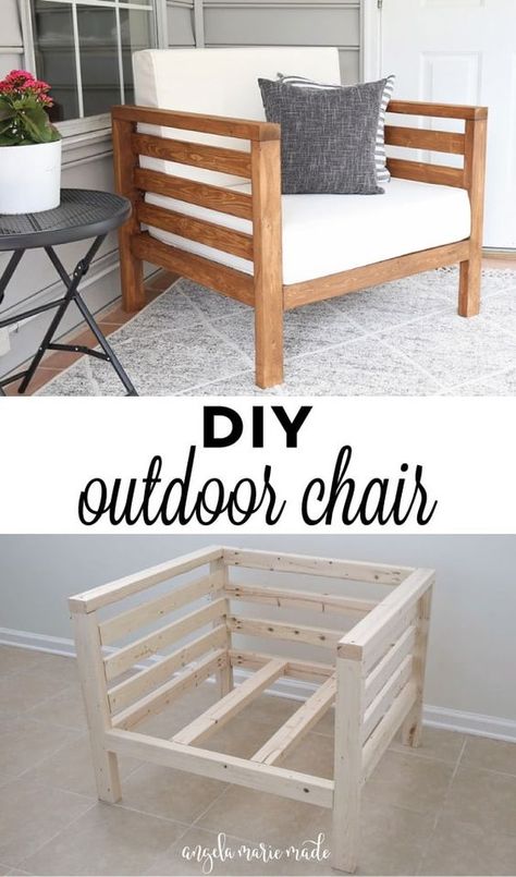 DIY Outdoor Chair - Learn how to build a DIY outdoor chair for just $30 in lumber from AngelaMarieMade.com! #redknot #diy #project #ideas #home #fall #decor #homedecor #diyproject #athome #autumn #cute #seasons #cozy #thisishome #furniture #decorideas #inspiration #homeideas #crafts #crafty #stylish Diy Outdoor Chair, Koti Diy, Outdoor Couch, Outdoor Chair, Diy Furniture Couch, Couch Furniture, Diy Outdoor Furniture, Diy Patio, Pallet Projects