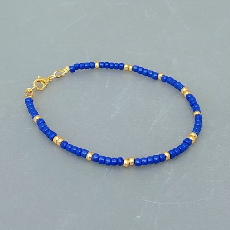 Cobalt Blue Bead Bracelet Beaded Bracelet Men, Blue Bead Bracelet, Tiny Bead Bracelet, Diy Braided Bracelet, Surf Bracelet, Tiger Tail, Mens Beaded Necklaces, Bracelet Inspo, Bead Suppliers