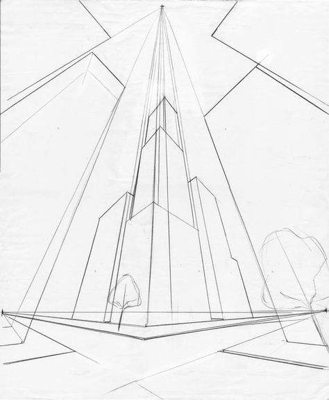 Three Point Perspective Drawing Sketches, 3 Point Perspective Drawing Tutorials, How To Draw 3 Point Perspective, 3 Point Perspective Art, 1 Pt Perspective Drawing, Line Perspective Drawing, 3 Perspective Drawing, Different Perspectives Art, Perspective 3 Point