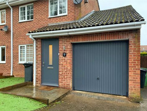 Garage Doors Uk, Over Garage Door, 1930s House Exterior, House Frontage, Grey Garage Doors, Small House Extensions, Side Hinged Garage Doors, Garage Extension, Double Garage Door