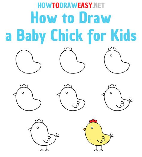 How to Draw a Baby Chick Step by Step #BabyChick #Chick #ChickDrawing #BabyChickDrawing #HowtoDrawaChick #ChickenDrawing #EasyDrawings #BabyChickStepbyStepDrawing #HowtoDrawaBabyChick #DrawingGuide #DrawingTutorial Chicken Drawing Step By Step, Chick Directed Drawing Kindergarten, Baby Chick Drawing, Baby Chick Illustration, Watercolor Baby Chicks, Directed Drawing Kindergarten, Cute Drawings For Kids, Elementary Drawing, Kindergarten Drawing