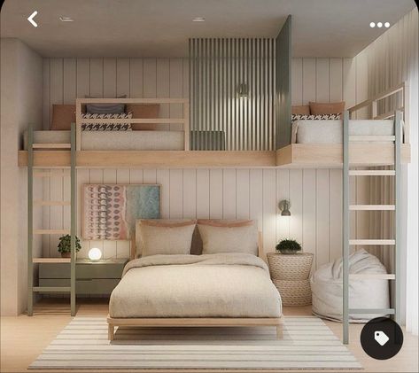 Bunk Bed Configurations Small Spaces, 4 Beds Small Room, Built Loft Bed, Slat Wall Bunk Bed, Built In Bunk Beds Small Room Modern, Low Ceiling Bunk Bed Ideas, Modern Built In Bunk Beds, Multi Bunk Beds Built Ins, Bedroom Inspirations Bunk Bed