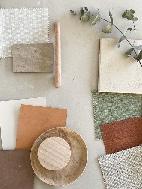 Earth Colors Living Room Interiors, Sage And Natural Living Room, Earthy Bedroom Palette, Organic Modern Terracotta, Olive And Clay Bedroom, Contemporary Living Room Earth Tones, Clay And Green Bedroom, Organic Modern Sample Board, Rust Neutral Color Palette